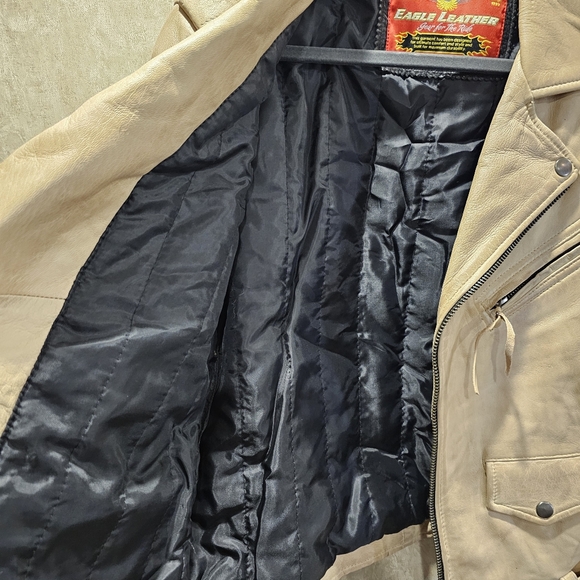 Cream Leather Motorcycle Moto Jacket Eagle Leather - Picture 11 of 12
